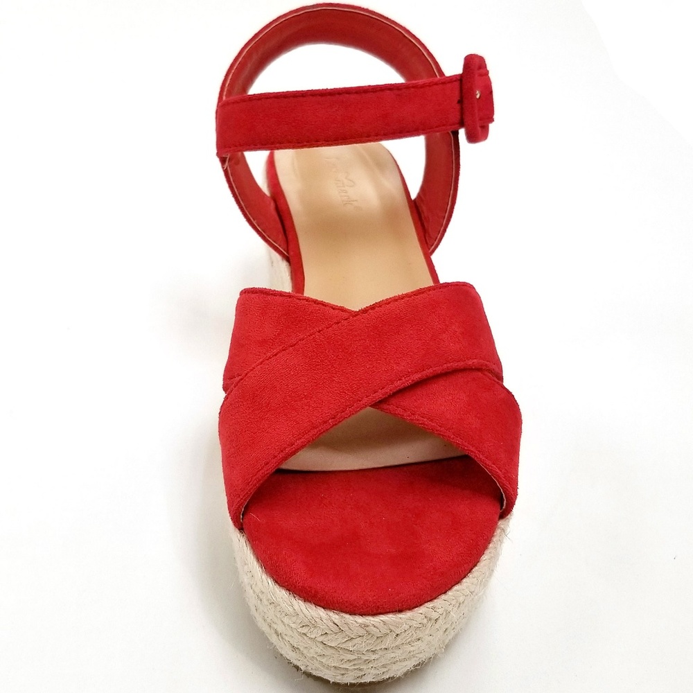 New Red Cross Straps Wedge Espadrille Sandals - Picture 3 of 8